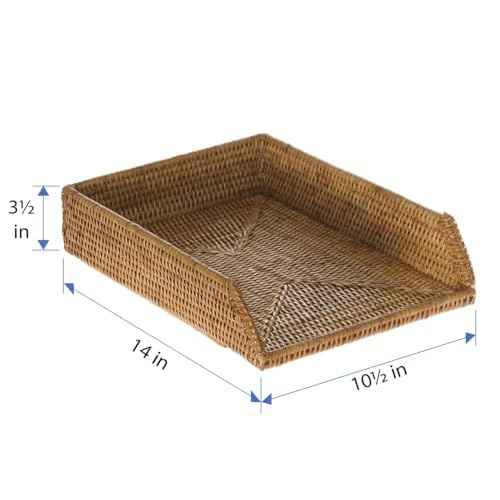KOUBOO La Jolla Rattan Stackable Letter Tray, Paper Organizer, File Tray, Paper Tray, Desk Tray, Office Supplies, Paper Storage Classroom Organizer, Honey Brown