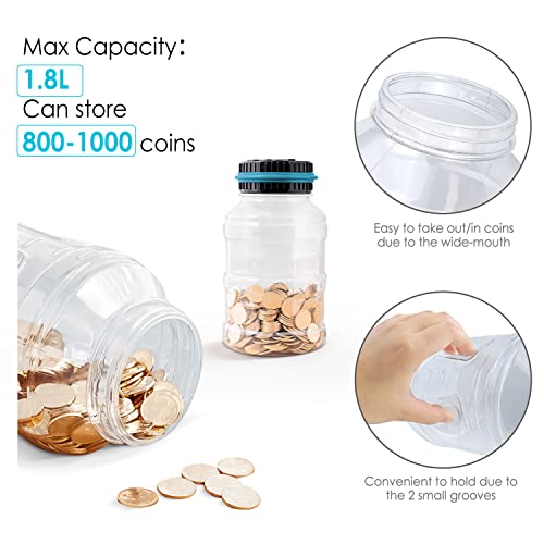 Vcertcpl Blue Digital Coin Bank with LCD Counter 1.8L Capacity for US Coins