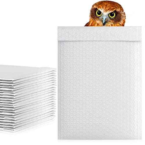 White Poly Bubble Mailers Self Seal, 9.5 x 13.5 Inch. Pack of 50 Bubble Packaging Envelopes for Shipping. Durable Padded Envelopes Waterproof. Self Seal Padded Mailers. Shipping Packages