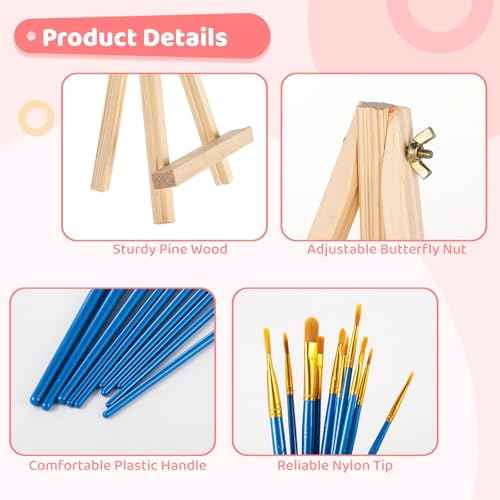 12 Sets Painting Set, Painting Supplies Kit, Wood Easels Canvases Paintbrushes Palettes Set, Professional Painting Set with 10 Style Paintbrushes, Art Supplies for Little Ones, Students