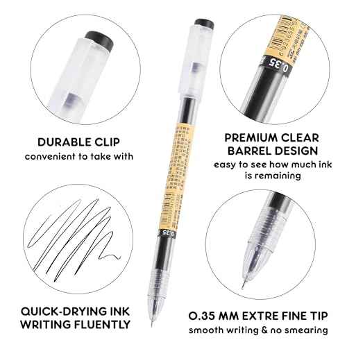 RIANCY Black Gel Ink Pens, 0.35mm Extra Fine Point Tip Smooth Writing Rollerball Pens, Japanese Style No Smudge Ballpoint Pen, Quick Drying for Journaling Office School Stationery Supplies 12pcs