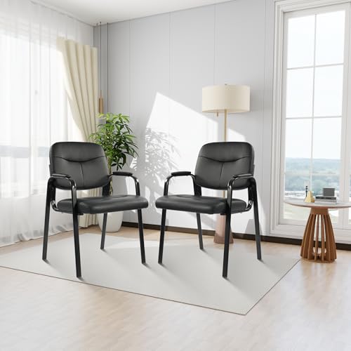 Elevon Waiting Room Chairs No Wheels Set of 1, Leather Stationary Office Reception Guest Chair with Padded Arms for Elderly Desk Conference Room Lobby Table Side Salon