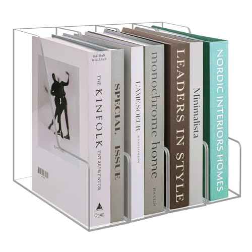 Clear Acrylic Magazine Rack, Vertical File Holder, Desk Organizer Storage Stand for Office, 4 Pack