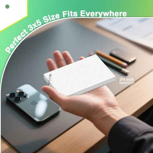 250 Count White Index Cards with Ring 3 x 5 Inch Heavyweight Ruled Index Cards, Flash Cards for School & Office Supplies and Home Organization, Durable Study To Do List Note Cards with Ruled Lines