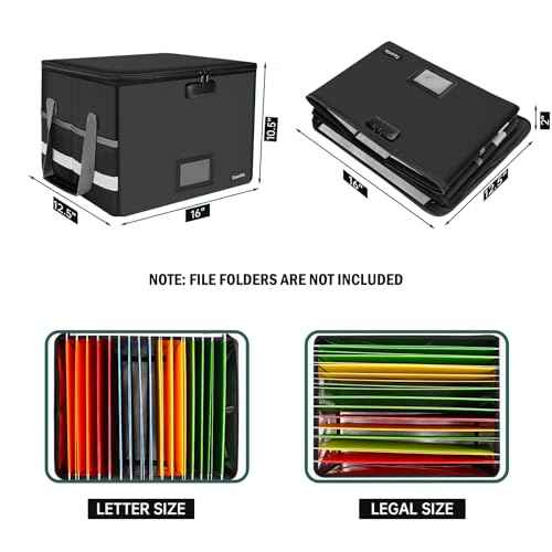 Large File Box with lock, Fireproof File Box for Documents, 5200¡ÆF Fire Resistant File Storage Box, Filling Cabinet with Handle for Hanging Letter/Legal Folder, Collapsible Filing Box for Home Office