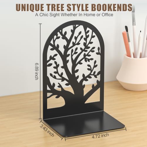 VFINE 2 Pairs Tree Book Ends - Black Metal Decorative Bookends for Shelves - Style-A