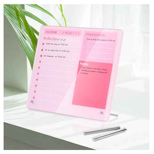 Desktop Thickened Acrylic Dry Erase Board to do List Planner Board£¬12"x10"£¬Tabletop Whiteboard with Stand£¬Frameless Pink Dry Erase White Board£¬for Office/Home/School