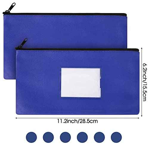 30 Pieces Money Bank Bag with Zipper Pouch for Cash 11 x 6 Inch Security Bank Deposit Bag with Clear Window Leatherette Money Cash Coin Wallet(Royal Blue)