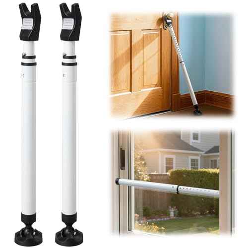 Door Security Bar, 3-in-1 Sliding & Entry Door Jammer Window Lock Stick, Heavy Duty 1.6" Metal Burglar Bars, 17 Adjustable Length, Resist 400lbs Force for Home Hotel Safety 2 Packs