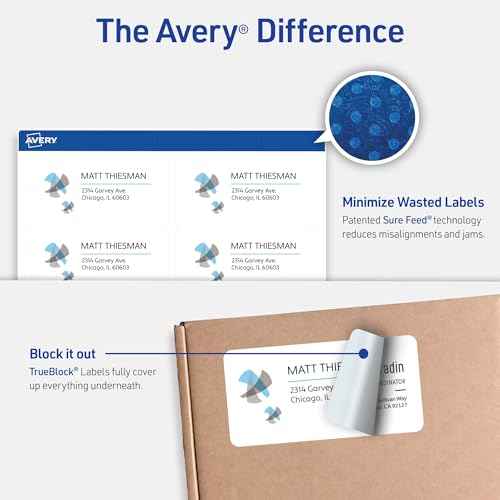 Avery Printable Shipping Labels with Sure Feed, 2" x 4" Customizable Stickers, White, 250 Blank Mailing Labels, Great for Mailing, Shipping, and More (8163)