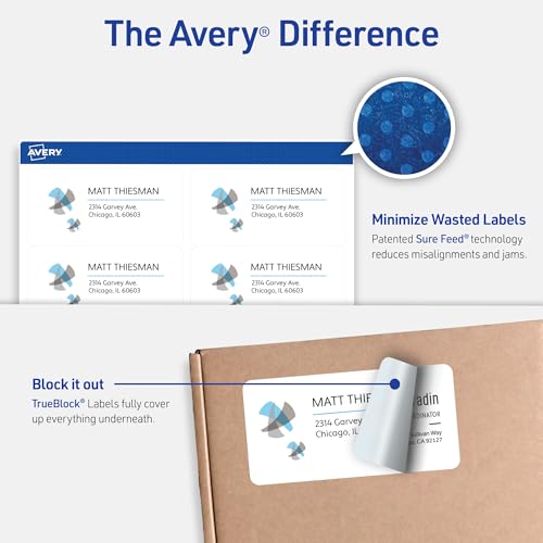 Avery 2" x 4" Printable Shipping Labels - Pack of 1, 250 Customizable White Stickers for Mailing & Packaging