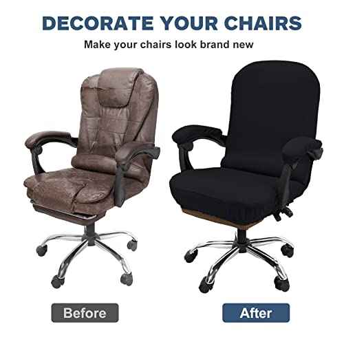 NeColorLife Stretchable Office Chair Cover with Armrest Covers - Zippered High Back Seat Cover for Extra Large Executive Desk Chairs,Big Tall Man (X-Large Size, Black)