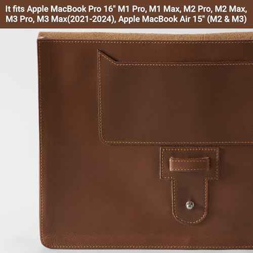 BEVEL & AWL 100% Full Grain Cow Leather Laptop Sleeve for Pro 16 Inch Case for Model 2021-2024, Handcrafted