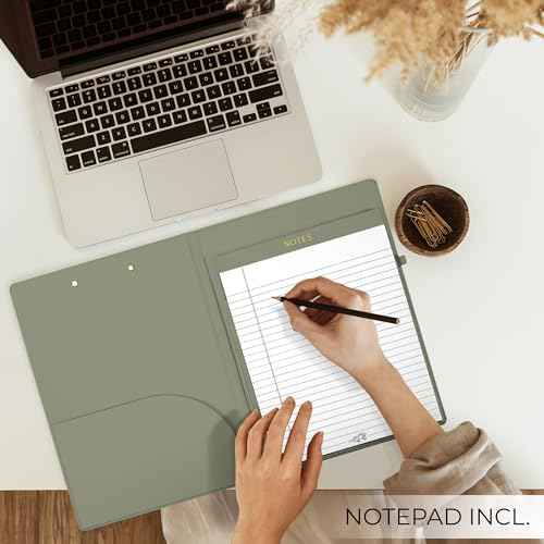Aesthetic Clipboard Folio with Refillable Lined Notepad & Interior Pocket ? Cute Padfolio/Legal Pad Holder for Women ? Easily Organize Notes at Work, School, or Home