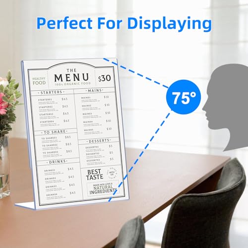12 Pack Acrylic Sign Holder 8.5 x 11, Clear Plastic Display Stands for Tabletop, L-Shape Acrylic Stands for Flyers, Documents, Office, Restaurants, Vertical Sign Holder 8.5x11 for Desktop