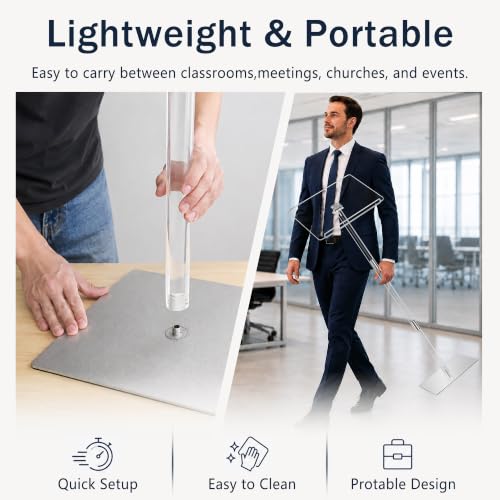 Koretech Clear Acrylic Podium Stand with Metal Base, Adjustable Angles 15x11 in, 52 in tall for Church, Weddings, Classroom