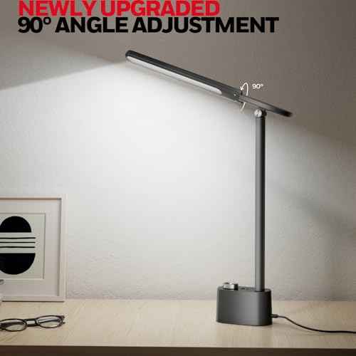 Honeywell Upgraded LED Desk Lamp - H01 Pro Sunturalux¢â Foldable Desk Light with USB A+C Charging Ports, 3 Color Modes Dimmable Table Lamp for Home Office Reading(Black)