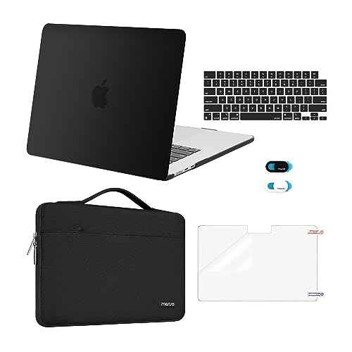 MOSISO Compatible with MacBook Air 15 inch Case 2025 2024 2023 Release M4 A3241 M3 A3114 M2 A2941, Plastic Hard Shell&Carrying Sleeve Bag&Keyboard Cover&Webcam Cover&Screen Protector, Black