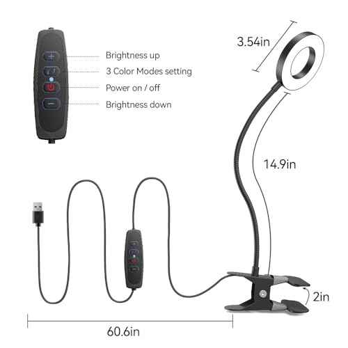 LED Desk Lamp Clip on Light with 3 Color Modes 10 Brightness Levels, 360 Flexible Gooseneck, Eye Protection, USB Charging, Black