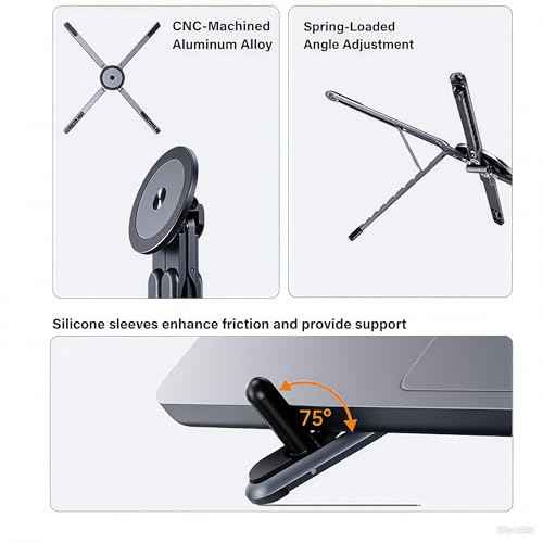Portable Foldable Laptop Stand for Desk, 360¡ÆAdjustable Magnetic Cell Phone Holder Tripod Compatible with 13?16" Laptops & 4?13" Phones/Tablets, 8-Level Height Adjustment, Aluminum Alloy