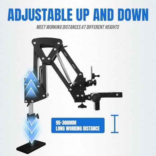 Microscope Boom Stand for MS04A Stereo Microscope, Adjustable Spring Arm Bracket, Compatible with 76mm Holders and LED Ring Lights, Heavy-Duty Table Clamp Base, MH04A-H