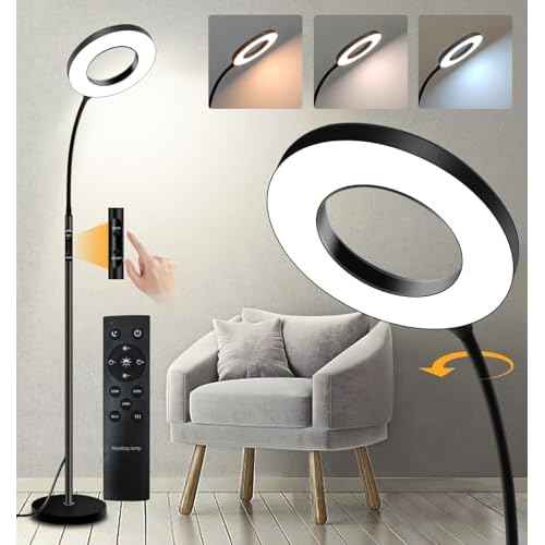 LED Reading Floor Lamp with Remote & Touch Control, Bright Adjustable Gooseneck Lamp for Living Room Bedroom Office, Eyelash Extensions tattooing Light,£¨Timer,2700K-6500K