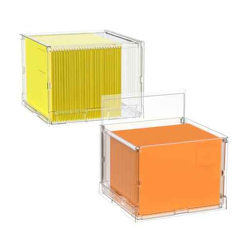 File Organizer Box with Lid,Hanging Filing Folder Organizer for Document Storage with Plastic Slide,Letter-size File Holder Filing Box for Office/Home/Decor/£¨2Pack£©