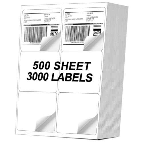 [500 Sheets 3000 Pcs] 6-UP 4''x3-1/3'' Shipping Labels for Laser & Inkjet Printers, A4 6 UP Shipping Mailing Stickers, 6 Pcs Per Page Shipping Labels,8.5"¡¿11" White Stickers for Printer