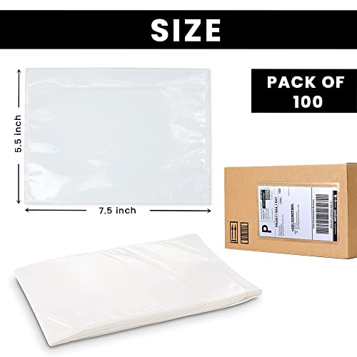 Pack of 100 Waterproof Clear Shipping Label Sleeves 7.5x5.5 Inches with Peel & Seal - Ideal for Invoices & Packaging