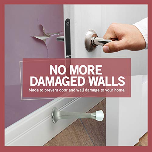 Jack N¡¯ Drill 3-Inch Rigid Door Stop (12 Pack) - Heavy Duty Solid Metal Door Stopper | Prevents Wall & Door Damage - Rigid Rubber Tip Door Stop for Kitchen, Bedroom, Office (Satin Nickel)