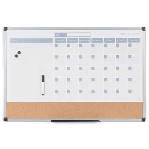 MasterVision 36W x 0.8H Inch 3-in-1 Monthly Dry-Erase Calendar Board for Office & Home