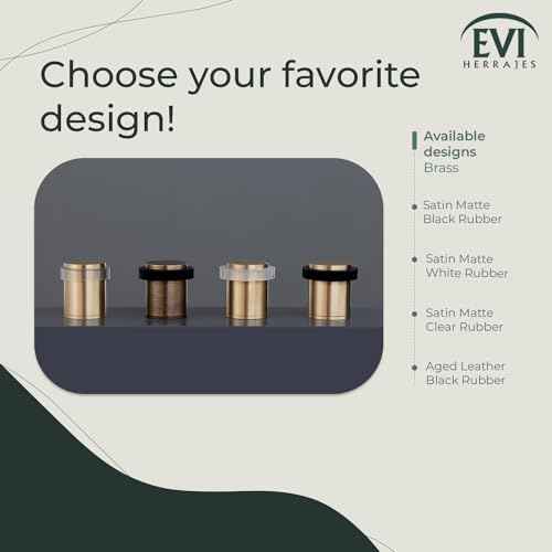 EVI Door Stops | Brass Door Stopper - Screw Fastening - Transparent Rubber Protector - 0.95 x 1.19 Inch Door Stop