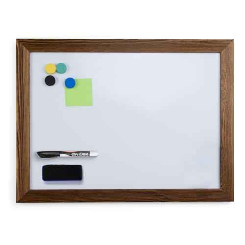 Real Wooden Framed Magnetic Dry Erase Whiteboard, 18" X 24", Vertical/Horizontal Wall Mount, Includes Black Marker, Eraser and 4 Magnets, by Better Office Products (Rustic Brown)