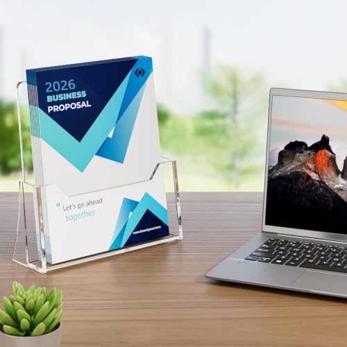 SUNQEBO 8.5 x 11 Inch Acrylic Brochure Holders 4 Pack - Clear Display Stands for Flyers & Menus