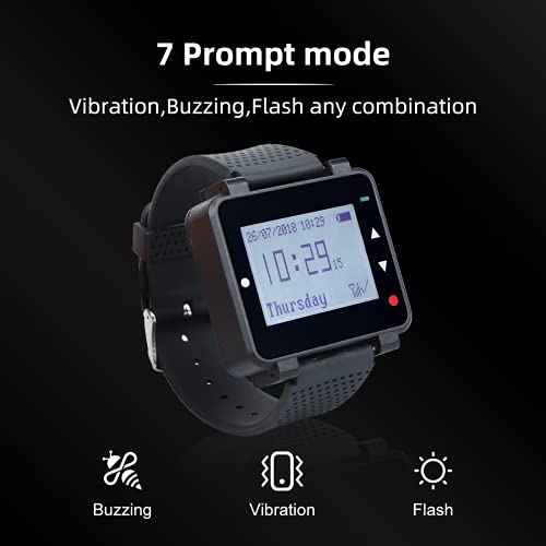 Retekess T128 Restaurant Pager System,Nurse Call System,7 Prompt Mode,Watch Receiver,Compatible with All Call Buttons for Restaurant,Hospital