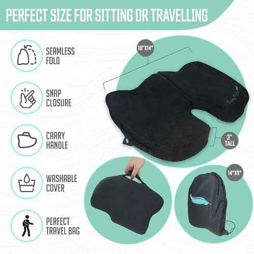 Premium Foldable Travel Seat Cushion - for Relief of Lower Back, Sciatic, Butt and Tailbone Pain - for Home & Office Use, Perfect for Travel or Driving - Coccyx Seat Cushion
