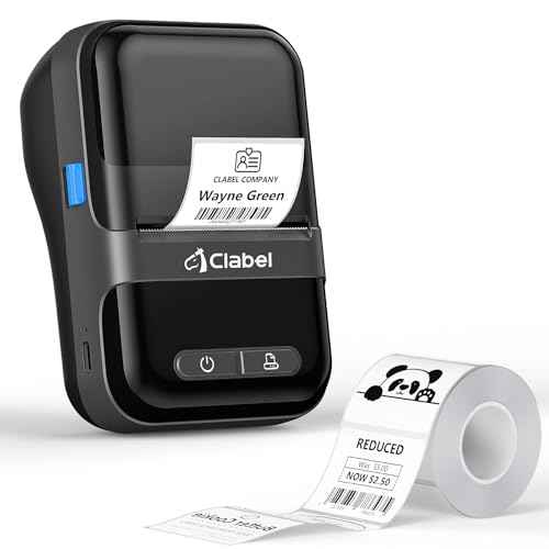 CLABEL Label Maker Barcode Printer 220B Thermal Bluetooth Mini Label Printer Sticker Printer Maker Machine 2 Inch No Ink Portable with 1 Roll Tape for Small Business,Office, Home Black