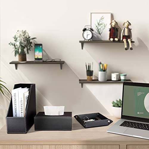 KINGFOM 5 PCS/SET Pu Leather Desk Organizer File Holder Accessories, Magazine Storage Rack+Desktop Pen&Pencil Holder+Tissue Box Cover+Leather Jewelry Accessories Tray