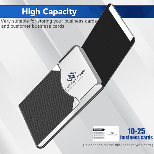 DMFLY Black Carbon RFID Blocking Slim Metal Business Card Holder - PU Leather, Magnetic Closure