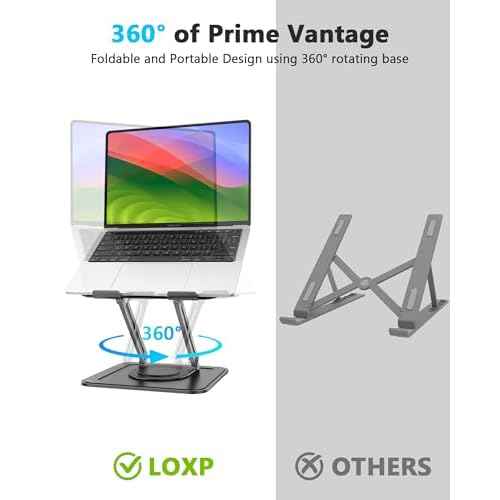 Adjustable Laptop Stand, Computer Stand with 360 Rotating Base, Ergonomic Laptop Riser Mount for Desk Foldable Protable Computer Desk Fits with MacBook Pro Air (10-16") - Black