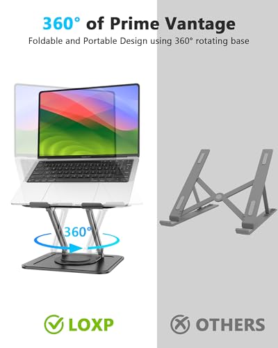 LOXP Adjustable Laptop Stand - Classic Black, 360° Rotating, Foldable & Portable