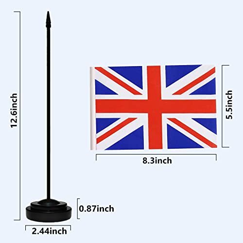Britain Desk Flag with Solid Black Pole - Miniature UK Office Table Flag, Tibijoy