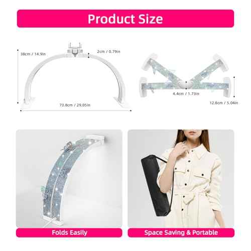 Half Moon Light for Nail Desk, Foldable 29" Nail Light for Desk, 180¡Æ Ultra-Bright Nail Tech Desk Lamp, Portable Half Moon Lamp with Phone Holder & Organizer Bag - Iridescent Diamond