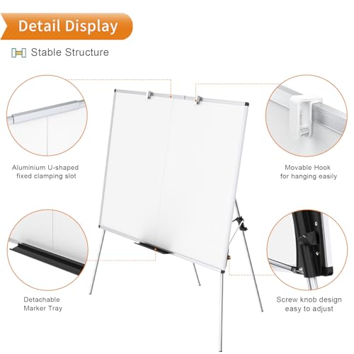 VIZ-PRO Magnetic Whiteboard Easel Foldable 48x36 Inches, Adjustable Stand