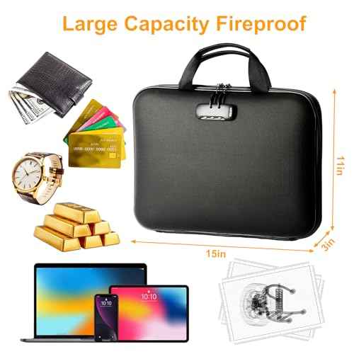 Fireproof Document Box with Lock, Portable Hard-Shell Case Fireproof File Box for Documents, Waterproof Document Box File Organizer for Important Documents/Certificates/Laptop/for Home or Travel