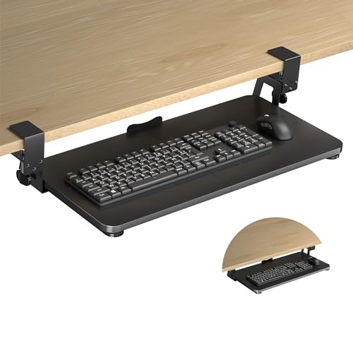 Keyboard Tray Under Desk Large C-Clamp 25.6¡± (30¡± Including Clamps) x 11.8¡± Slide-Out Platform Computer Drawer Pull Out Keyboard & Mouse Tray Black DSF4