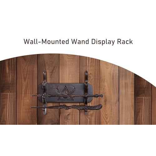 Handicraftviet Wand Display Stand Wall Mount, Handmade Carved Wooden Holder Wands 3 Tiered for Collection, Black (3 slot wand stand)