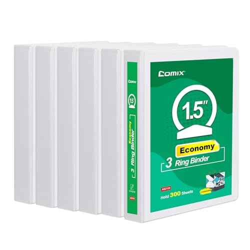 COMIX 3 Ring Binder 1 1/2 inch with Clear View Cover,1.5" Round Ring Binder,Holds 300 Sheets of US Letter Size Paper, 6 Pack (White)