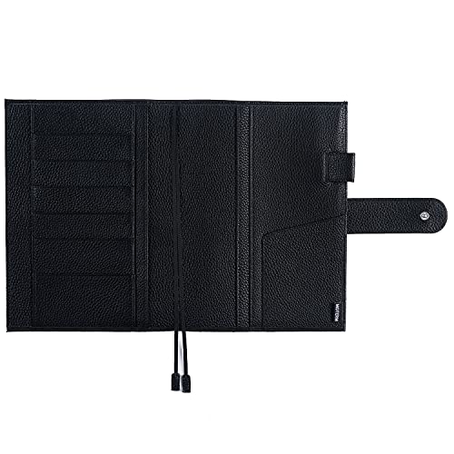 Moterm Leather Cover for Stalogy B6 - with Back Pocket, Pen Loop and Card Slots (Pebbled-Black, B6+)