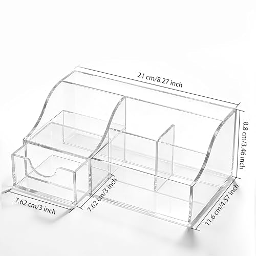 HBlife Clear Acrylic Desk Organizer with Drawer — 1 Pack, Multi-Compartment Office Supply Caddy